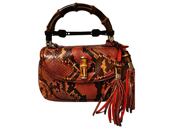 Gucci Bamboo Top Handle Python Bag Coral