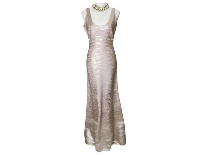 Herve Leger langes goldenes Kleid