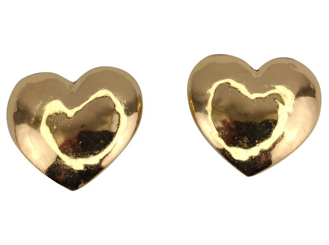 Yves Saint Laurent golden hearts earrings Gold hardware Steel  ref.230534