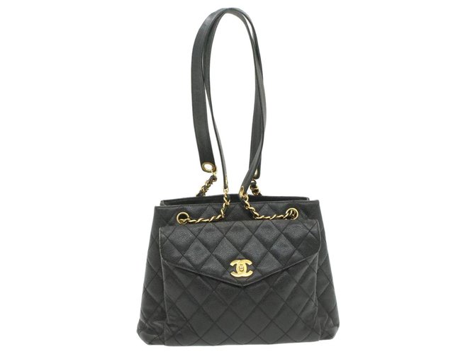 Chanel-Einkaufstasche Schwarz Leder  ref.230662