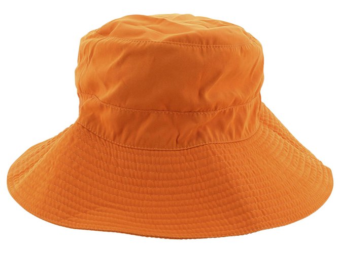 Hermès Sombrero de nailon Hermes Orange Bucket Naranja Poliéster Nylon Paño  ref.230738