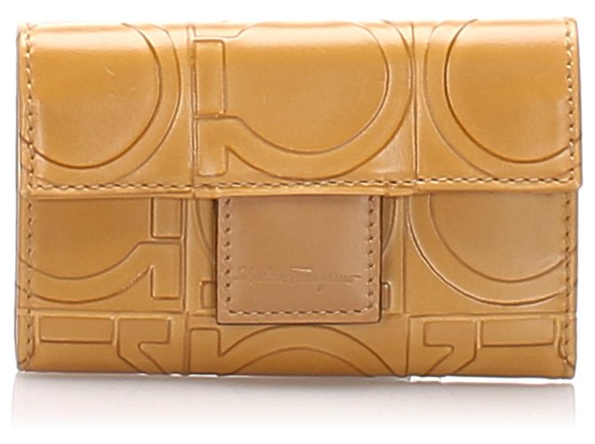 Autre Marque Ferragamo Brown Gancini Embossed Leather Key Case Light brown Pony-style calfskin  ref.230777