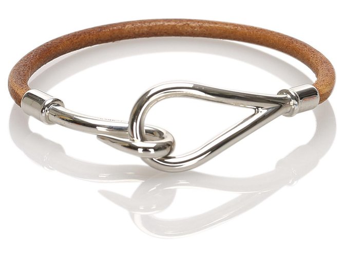 Hermès Hermes Brown Jumbo Hook Leather Bracelet Silvery Metal Pony-style calfskin  ref.230781