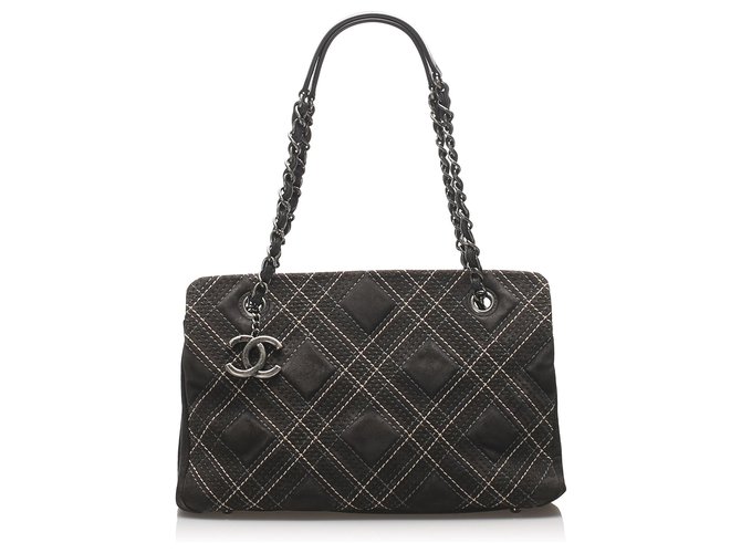 Chanel Brown Wild Stitch Suede Shoulder Bag Dark brown Leather  ref.230807