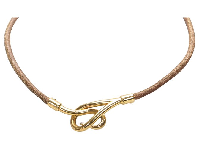 Hermès Bracelet en cuir à crochet géant Hermes marron Métal Veau façon poulain Doré  ref.230811