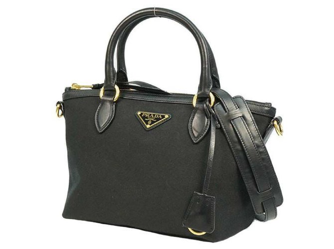 Prada 2Bolso de hombro WAY bolso de mujer 1licenciado en Letras111 hardware negro x oro Gold hardware Cuero Lienzo  ref.230869