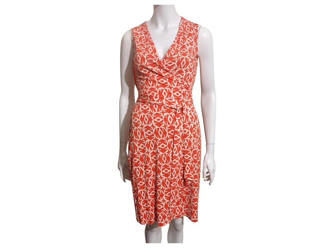 Diane Von Furstenberg DvF Jude silk wrap dress White Orange  ref.231005