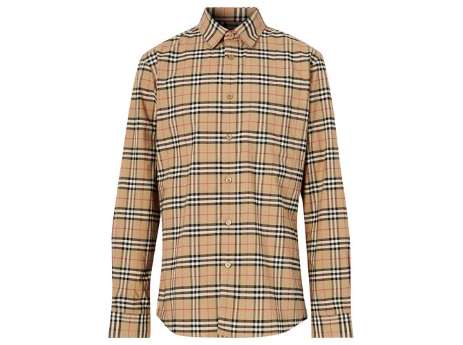 camicia burberry in cotone elasticizzato con motivo check in scala ridotta Multicolore Beige  ref.231010