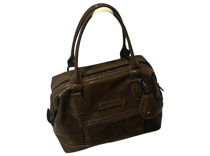 Légende Longchamp Legend Handtasche aus schwarzem Lackleder Khaki