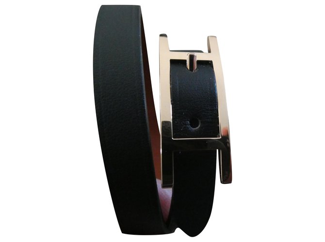bracelet behapi hermès en cuir veau chamonix noir/fauve 2 tours  ref.231026