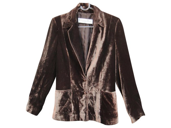 Christian Dior Boutique t giacca in velluto moiré 40 Marrone scuro Seta Viscosa  ref.231042