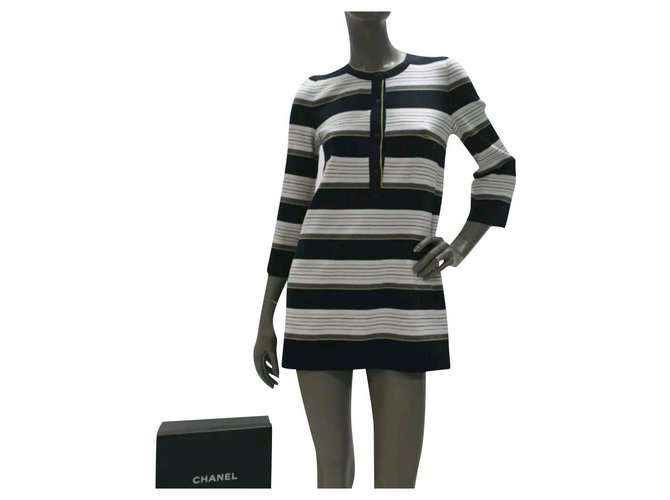 Chanel Striped Silk Tunic-Dress Sz 38 Multiple colors  ref.231075