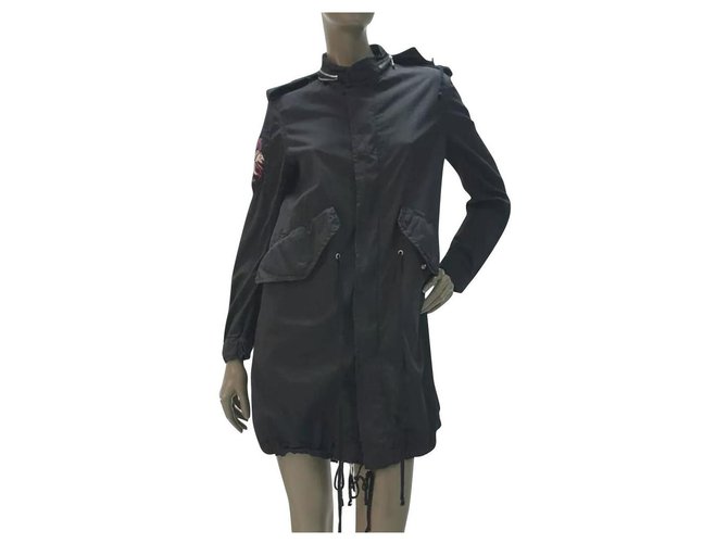 BALMAIN Parka-Mantel aus schwarz bestickter Baumwolle Gr.34  ref.231080