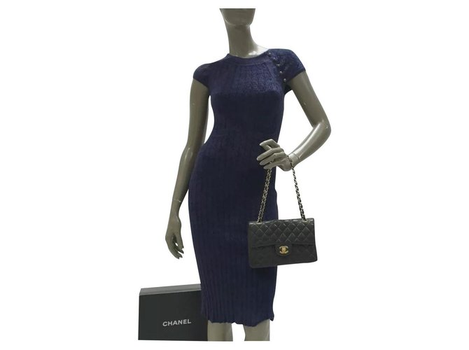 Vestido de malha com logotipo da Chanel CC Sz 34 Azul Viscose  ref.231081