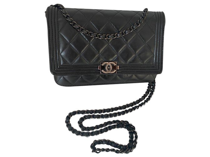 Wallet On Chain Chanel Black Leather  ref.231110