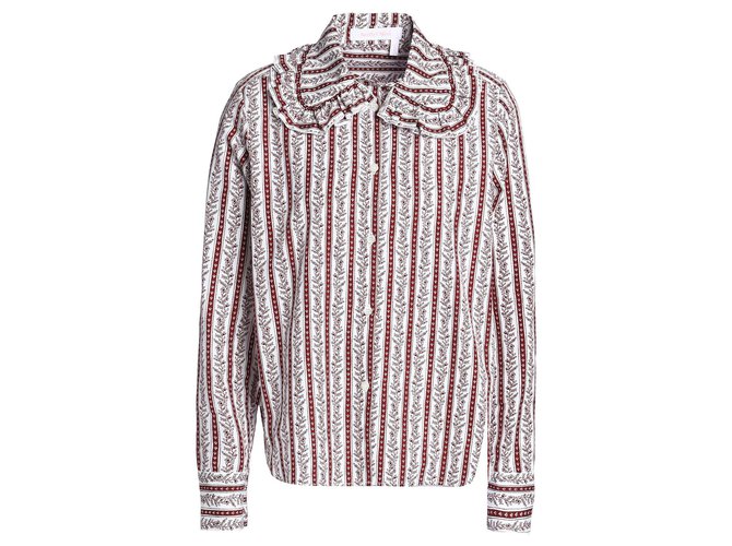 See by Chloé See by Chloe ruffle collar shirt White Dark red Cotton  ref.231142
