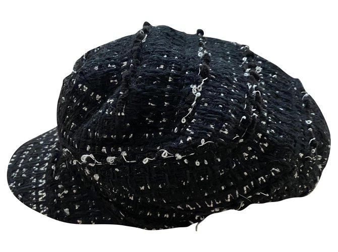 Chanel Hats Black White Tweed  ref.231183