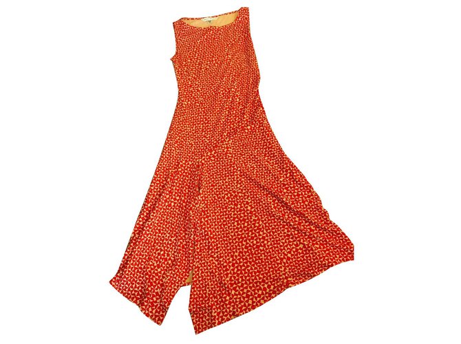 Diane Von Furstenberg DvF asymmetric silk Renaxi vintage dress Red Cream  ref.231212