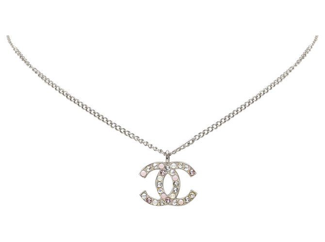 Chanel Silver CC Rhinestone Pendant Necklace Silvery Multiple Metal ref.231300 - Joli Closet