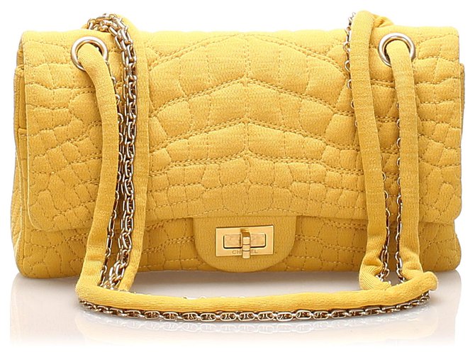 Bolsa com aba forrada de algodão Chanel Yellow Reissue Ponto Croc Amarelo Pano  ref.231308