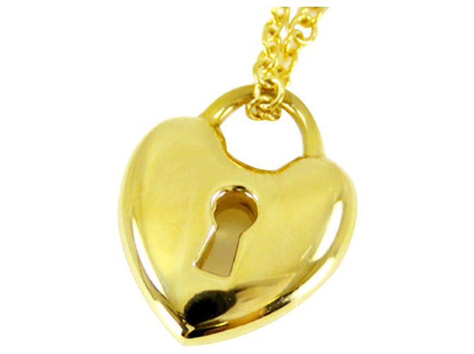 Tiffany & Co. Heart Lock Keyhole 18k Yellow Gold Pendant Necklace
