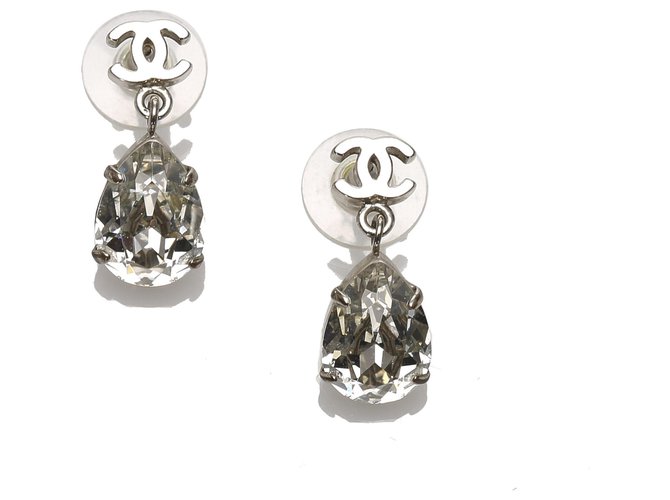 Chanel Silver CC Teardrop Earrings Silvery Metal ref.231459 - Joli Closet