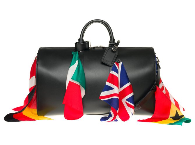 Louis Vuitton - A ESTRENAR Y ULTRA EXCLUSIVO - Keepall 50 ¡Bandera con correa en piel de becerro negra! Negro Cuero  ref.231482