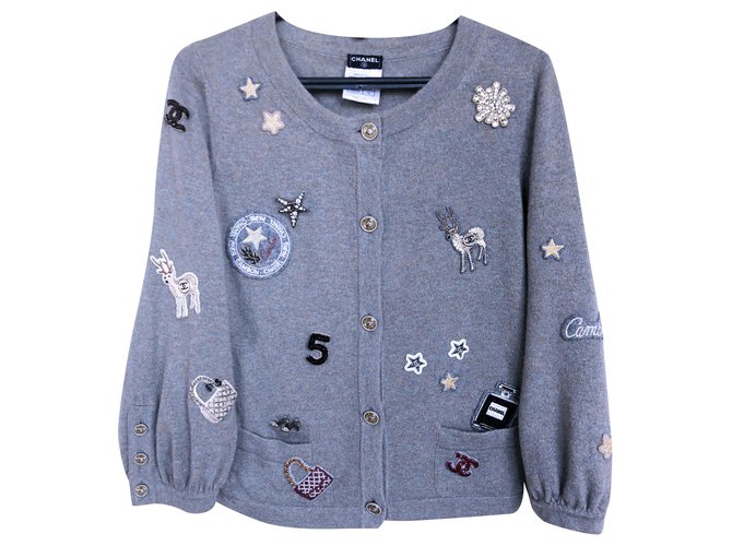 Chanel NEW 6K$ Lucky Charms cardigan Grey Cashmere  ref.231484