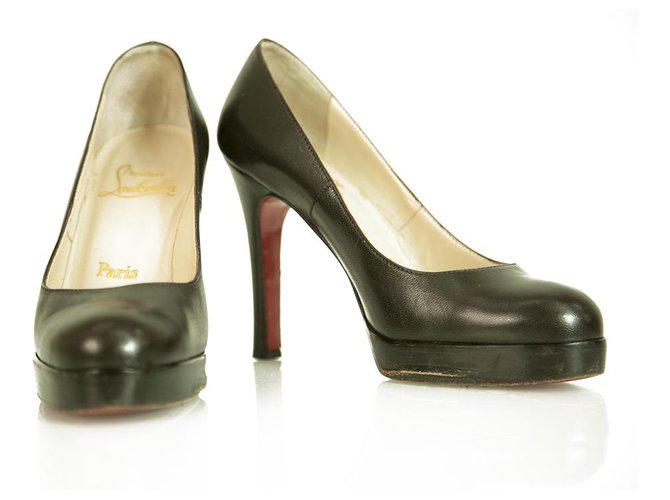 Christian Louboutin 110mm punta redonda zapatos de plataforma marrón oscuro Talla de tacones 35,5 Cuero  ref.231491