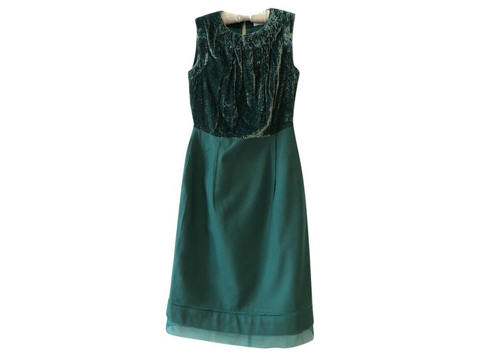Pringle Of Scotland Wool dress with velvet Green Silk  ref.231517