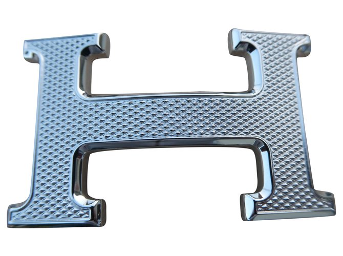 boucle de ceinture hermès acier guilloché palladié 32mm Argenté  ref.231578