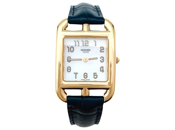 Reloj Hermès "Cape Cod" de oro amarillo sobre piel, Madre perla. Cuero Acero  ref.231582