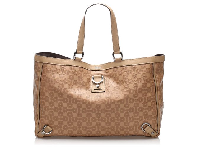 Gucci Brown Horsebit Abbey D-Ring Leather Tote Bag Beige Pony-style calfskin  ref.231612