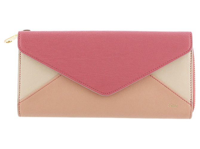 Chloé Chloe Pink Envelope Leather Long Wallet Mehrfarben Leder Kalbähnliches Kalb  ref.231630