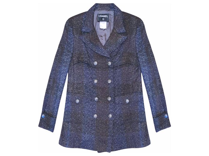 Chanel metallic tweed jacket coat Black  ref.231768