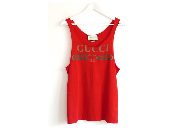 Gucci Canotta rossa con stampa logo Rosso Cotone  ref.231819