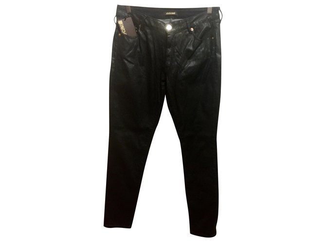 Roberto Cavalli Jeans skinny Cavalli effetto pelle Nero Cotone Elastan  ref.231839