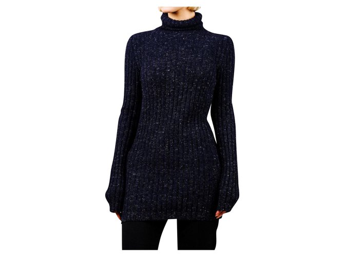 Chanel suéter de cashmere gola alta Azul marinho Casimira  ref.231878