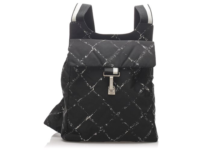 Chanel Black Old Travel Line Nylon Backpack White Cloth ref.232011 - Joli  Closet
