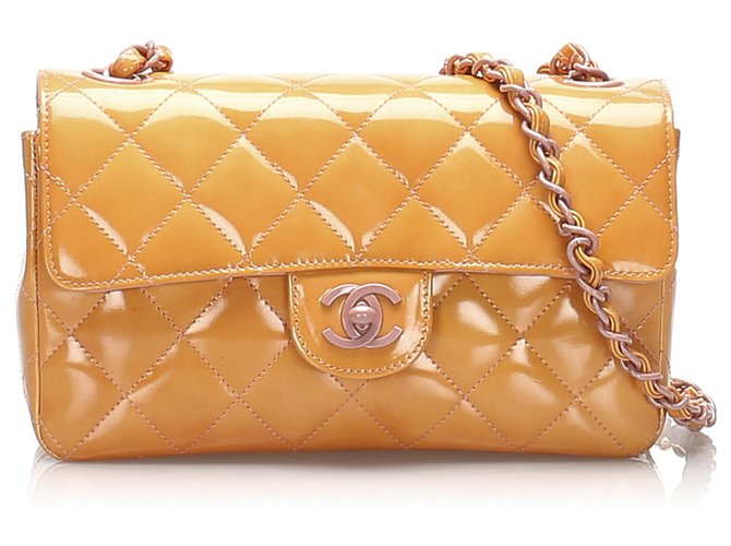 Chanel Orange Classic New Mini Patent Leather Single Flap Bag Pink Metal  ref.232063 - Joli Closet