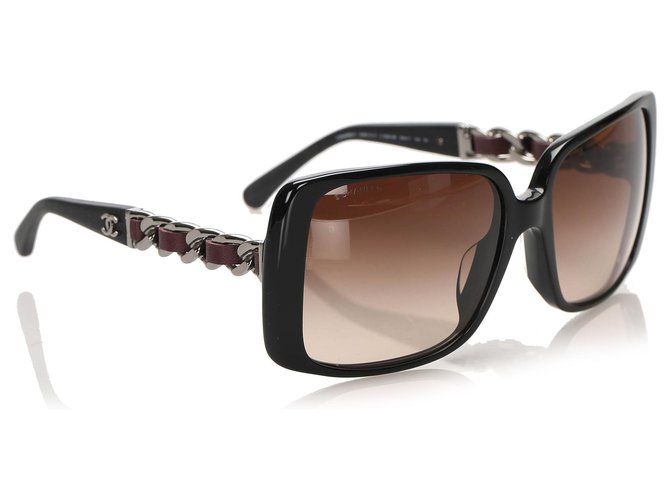 Óculos de Sol Chanel Quadrado Preto Marrom Plástico  ref.232074