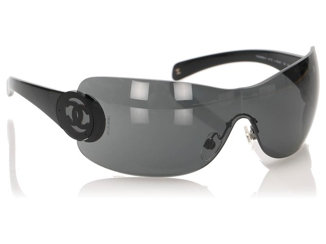 Chanel retângulo preto matizado óculos de sol Plástico  ref.232120