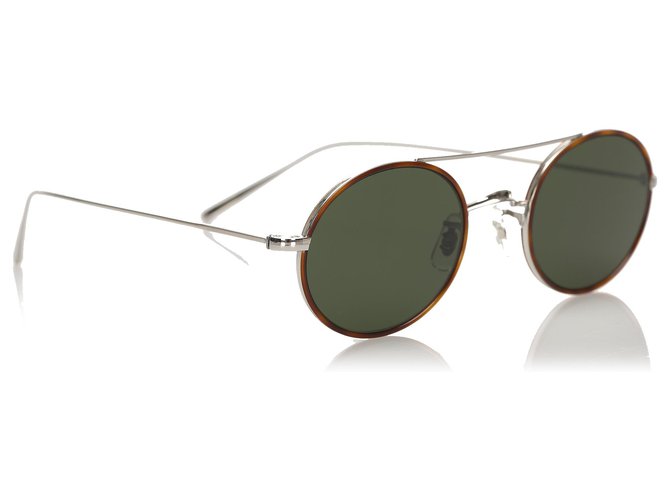 Oliver Peoples Green Shai Round Tinted Sunglasses Golden Dark green Metal   - Joli Closet