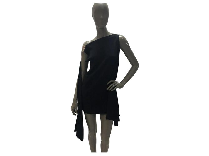 BALMAIN Embellished One Shoulder Black Tunic Dress Sz.40 Wool  ref.232238