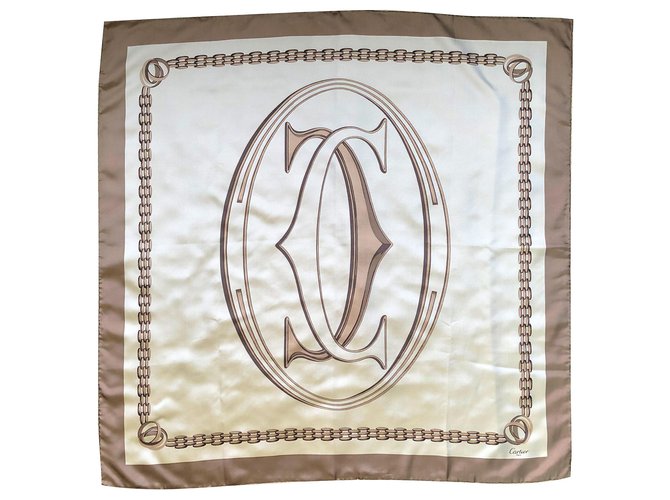 Cartier scarf 90 x 90 cm Beige Silk  ref.232286
