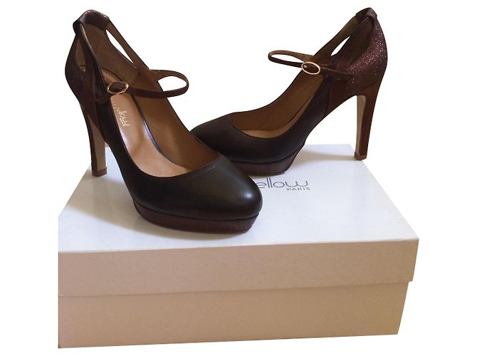 Mellow Yellow Brown Leather Strap Pumps 36