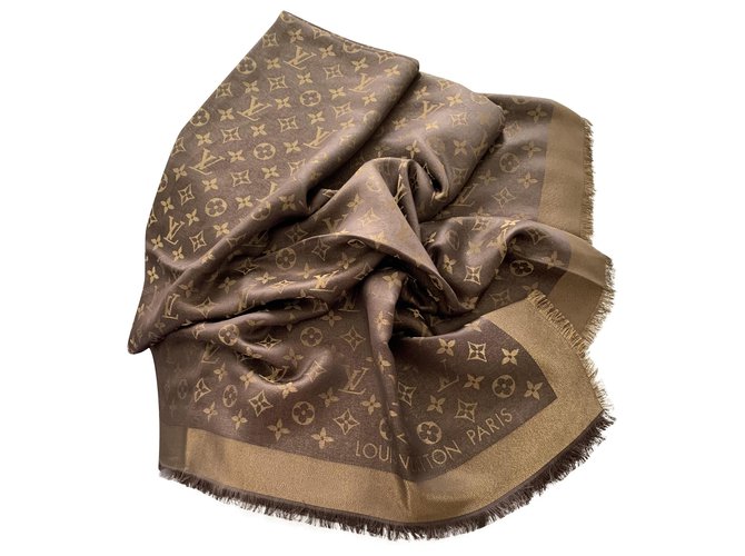 Louis Vuitton Shine scarf Brown Silk  ref.232343
