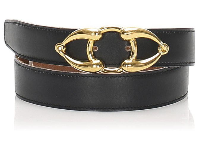 Hermès Cintura Hermes in pelle nera Nero D'oro Metallo Vitello simile a un vitello  ref.232409