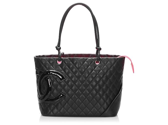 Sacola Chanel Cambon Ligne preta Preto Couro  ref.232412