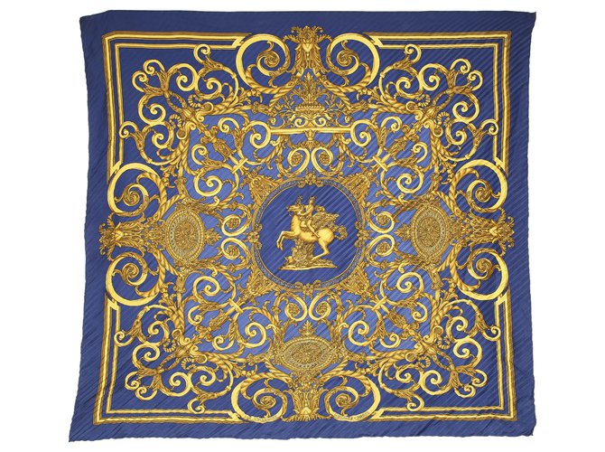 Hermès Sciarpa di seta blu di Hermes Les Tuileries Plisse Multicolore Panno  ref.232454